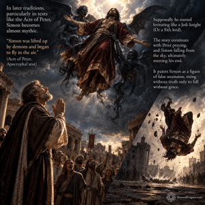 Simon the Magus vs Jesus simon flying to his death