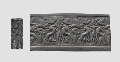 Ancient Twin Holding Symbolism cylinder seal